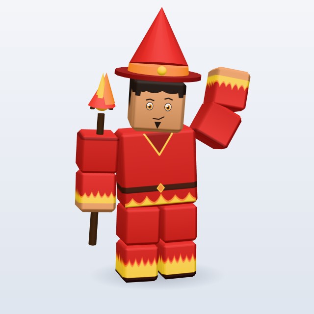 Blocky Fire Mage — Rigged & Animated 3D model