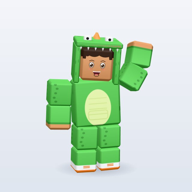 Blocky Kid in T-Rex Costume — Rigged & Animated 3D model
