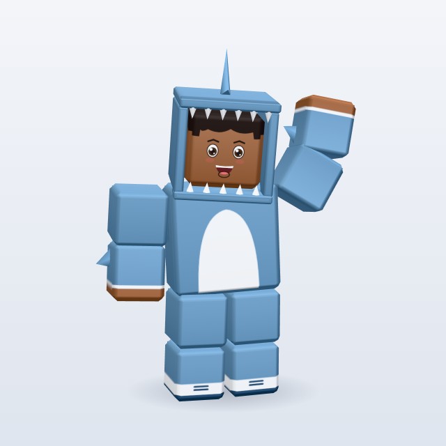 Blocky Kid in Shark Costume — Rigged & Animated 3D model