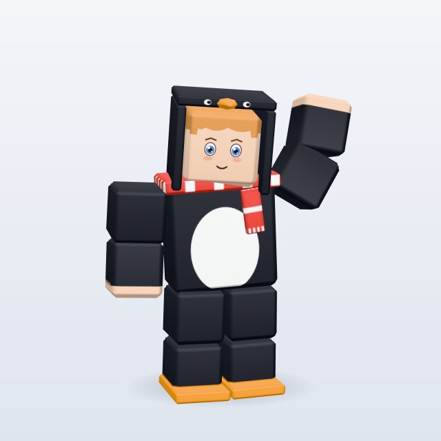 Blocky Kid in Penguin Costume — Rigged & Animated 3D model