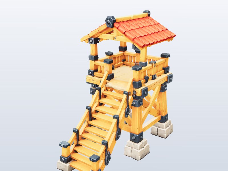 Wooden Watchtower with Stairs 3D model