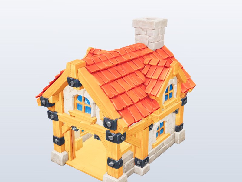 Cartoon Cottage — Red Roof 3D model