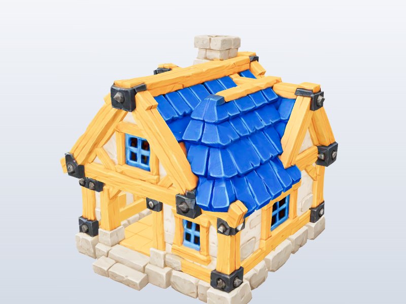 Cartoon Cottage — Blue Roof 3D model