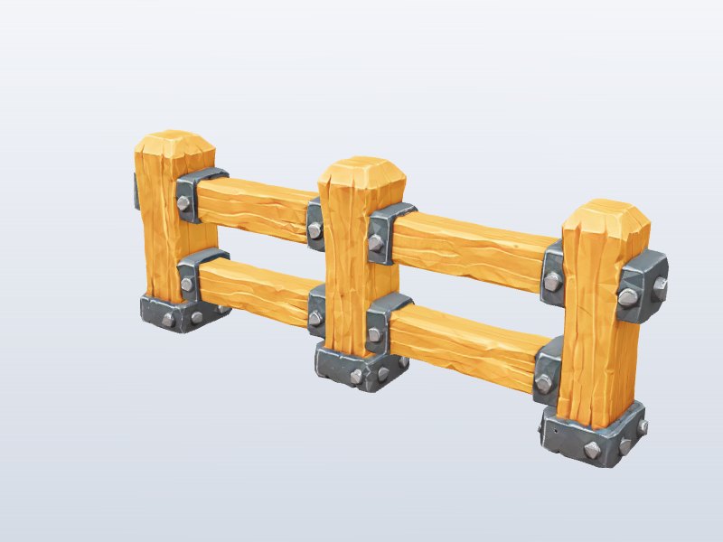 Cartoon Wooden Fence 3D model